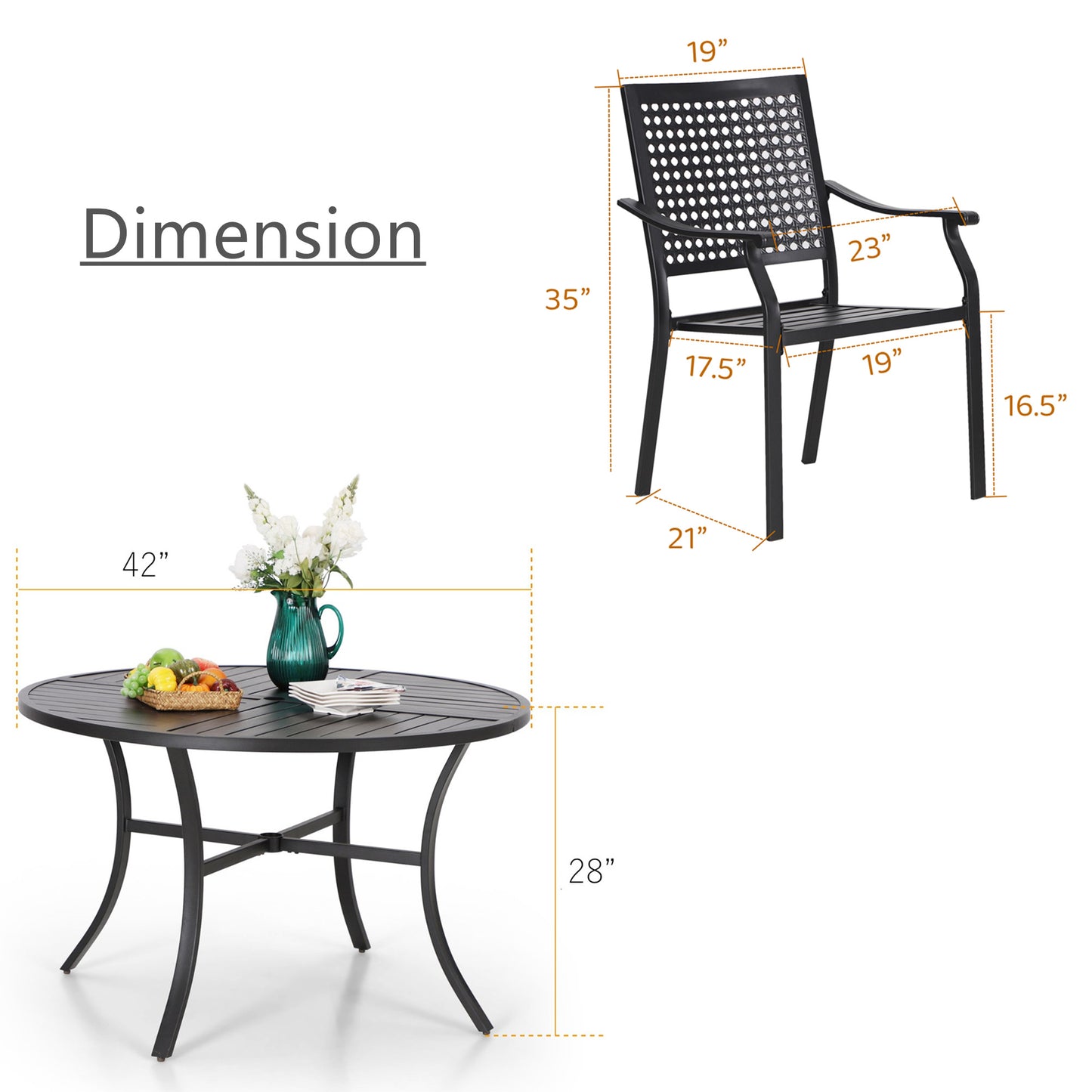 Sophia & William 5 Pieces Patio Outdoor Dining Set Metal Stackable Chairs and Round Table,Black