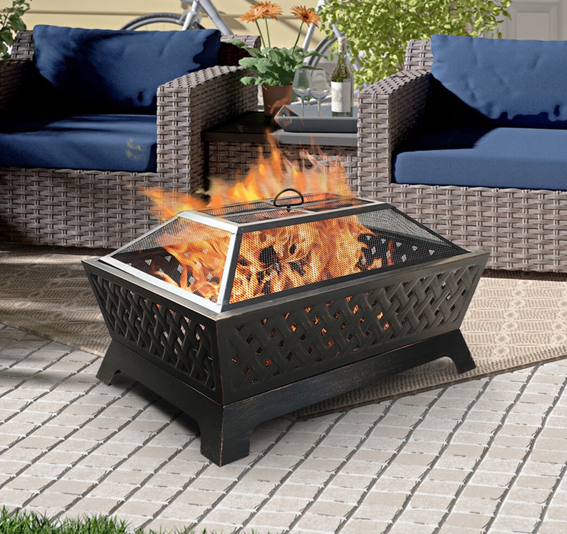 Sophia & William 34 x 26 Outdoor Steel Fire Pit Wood Burning Bronze Finish Fireplace