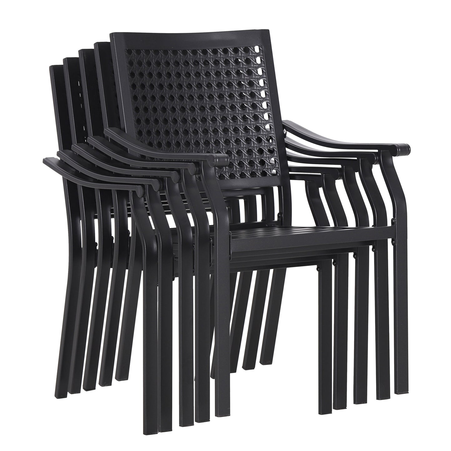Sophia & William 5 Pieces Patio Outdoor Dining Set Metal Stackable Chairs and Round Table,Black