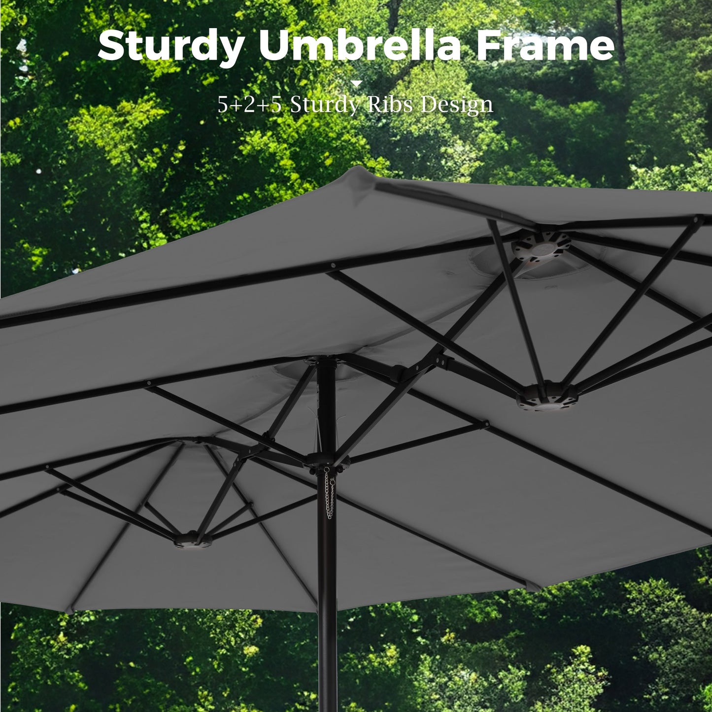 Alpha Joy 15ft Outdoor Patio Umbrella Extra-Large Double-Sided Garden Umbrella with Crank Handle and Base - Light Gray