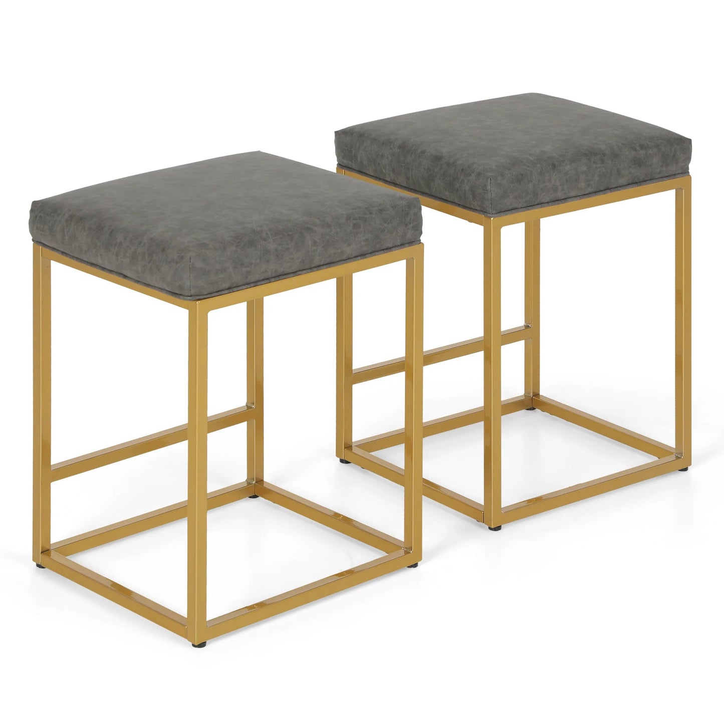 S&W 24 Square Modern PU Leather Bar Stools with Golden Frame-Set of 2-Gray