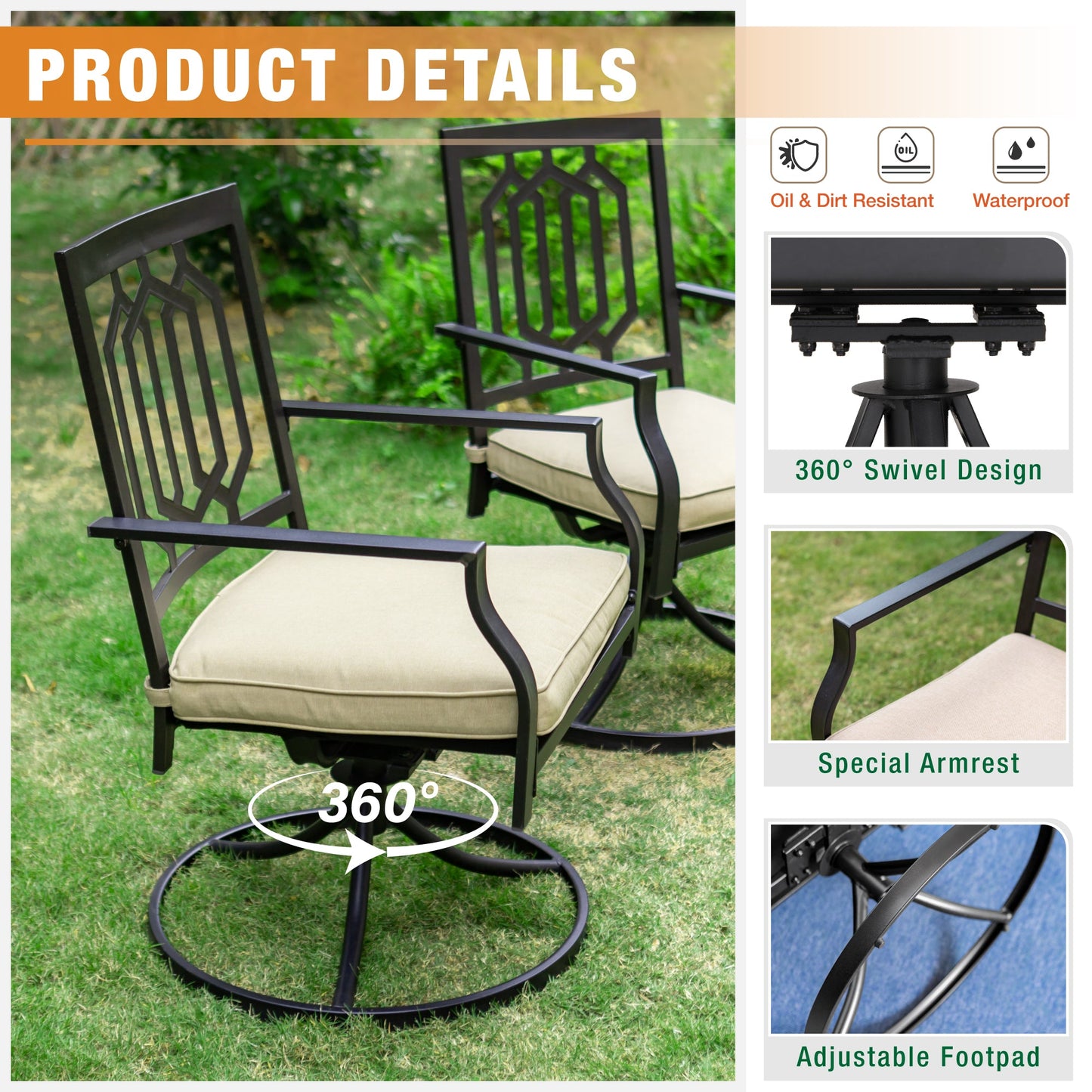 Sophia & William 7 Pieces Metal Patio Dining Set Outdoor Furniture Set with Umbrella Hole