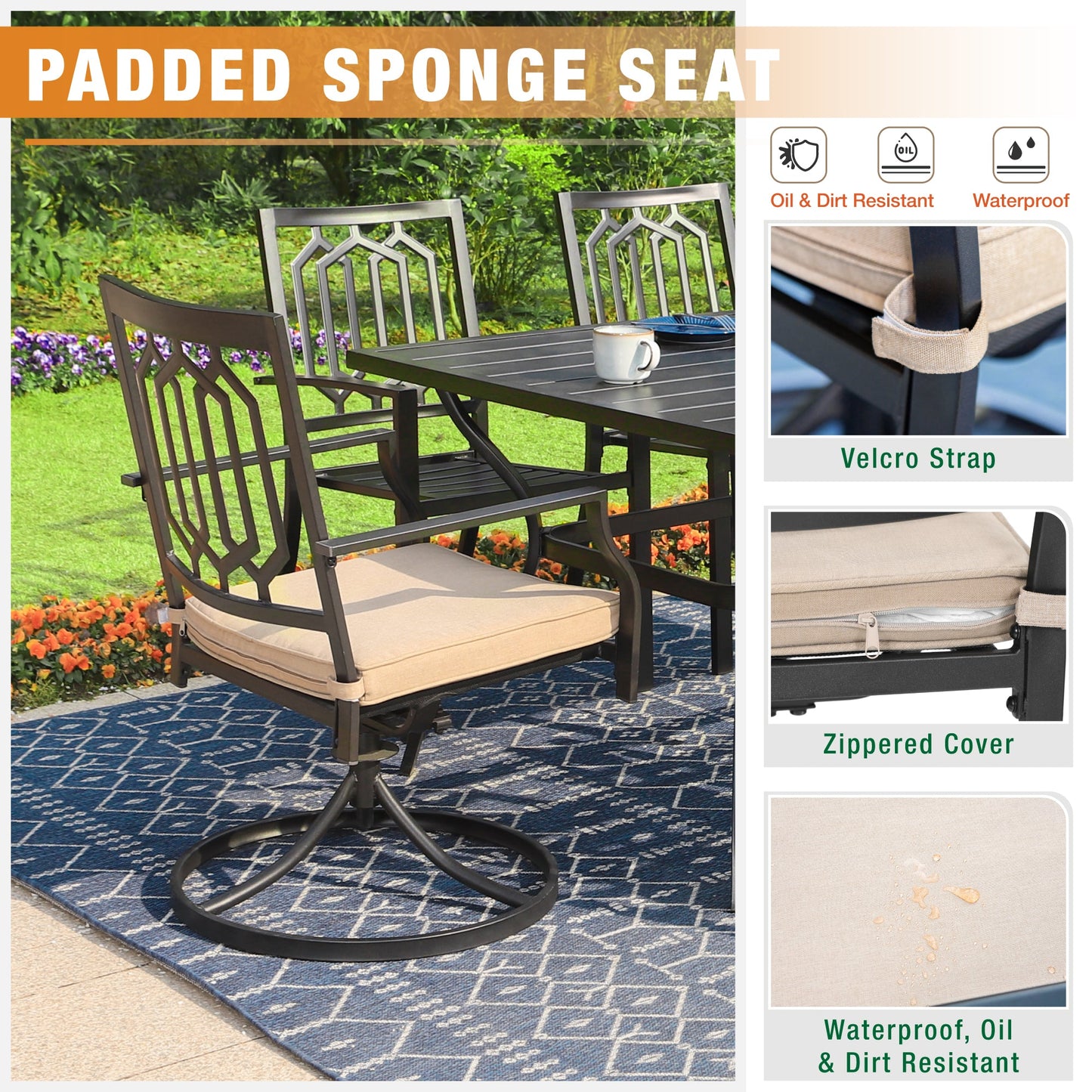 Sophia & William 7 Pieces Metal Patio Dining Set Outdoor Furniture Set with Umbrella Hole