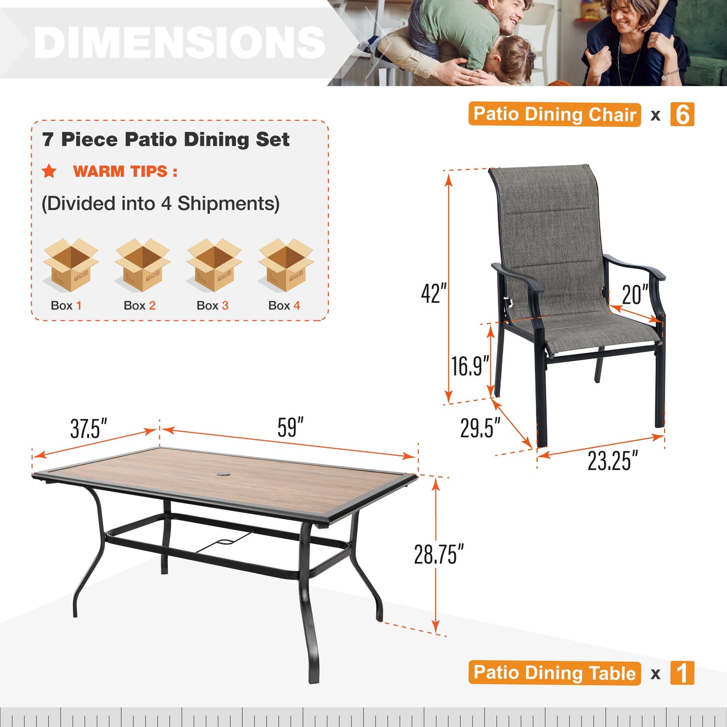 Sophia & William 7 Pieces Metal Patio Dining Set for 6 Outdoor Textilene Chairs Table Set