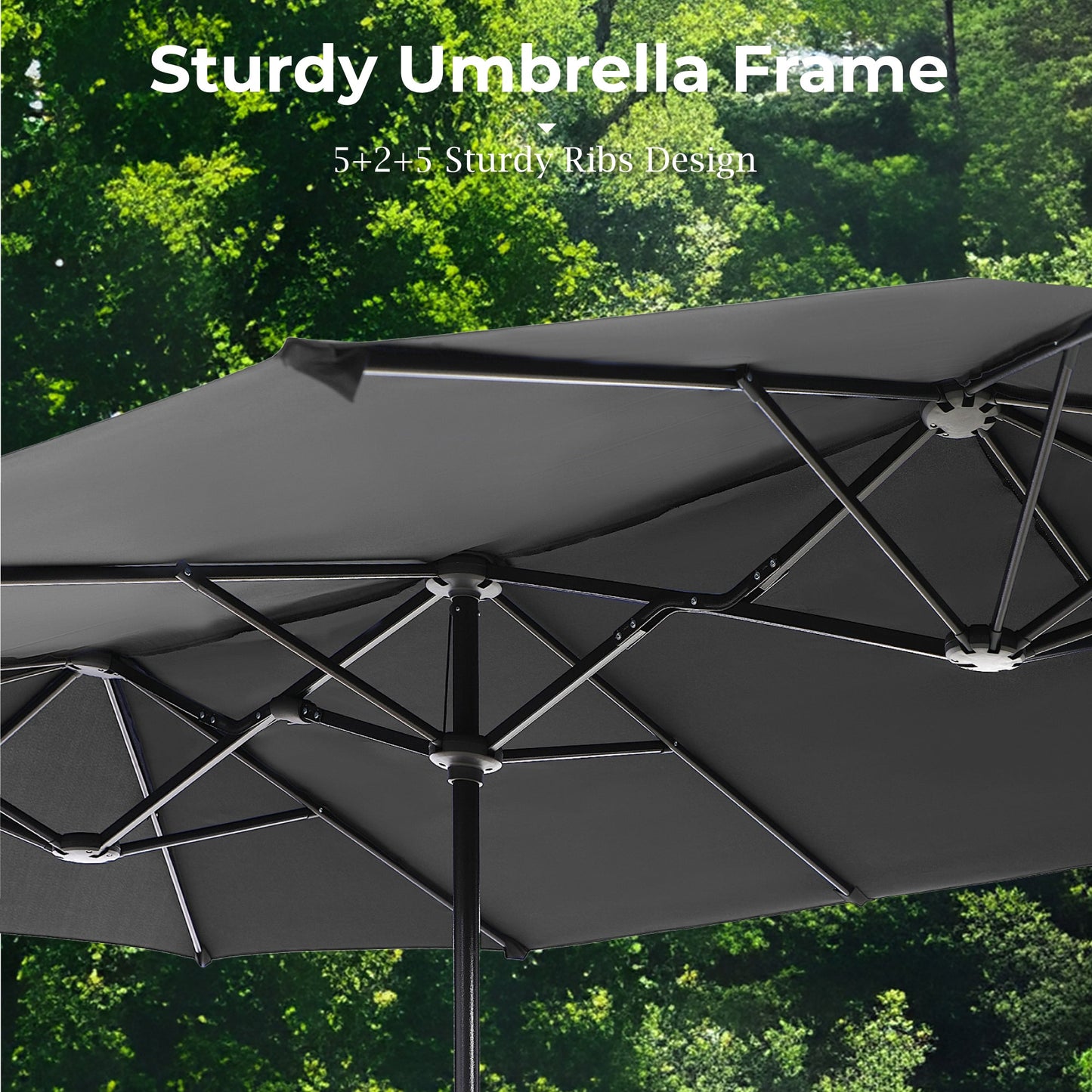 Alpha Joy 13x6.5ft Double-Sided Extra Large Outdoor Patio Market Rectangle Umbrella with Crank Handle, Light Gray