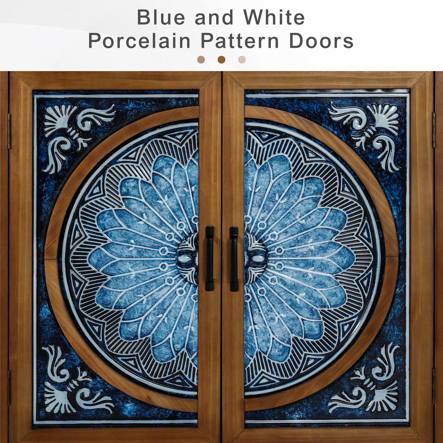 Alpha Joy 2-Door Accent Cabinet with Blue and White Porcelain Pattern for Dining Room, Living Room,Hallway
