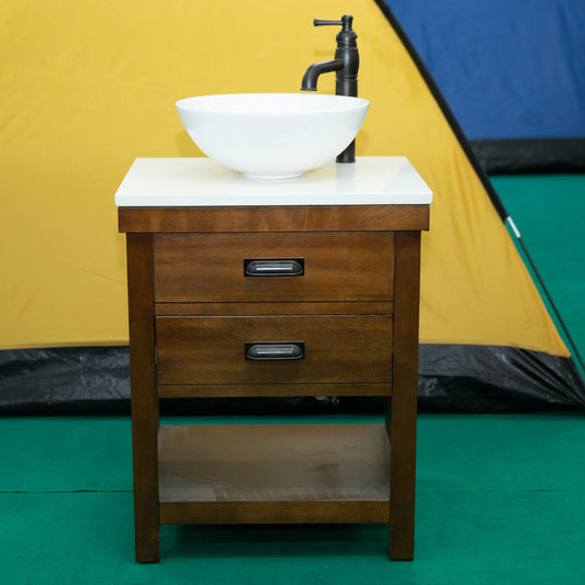 Garden Grotto Bath Vanity in Rustic Brown with Carrara White Engineered Stone Vanity Top with White Sink