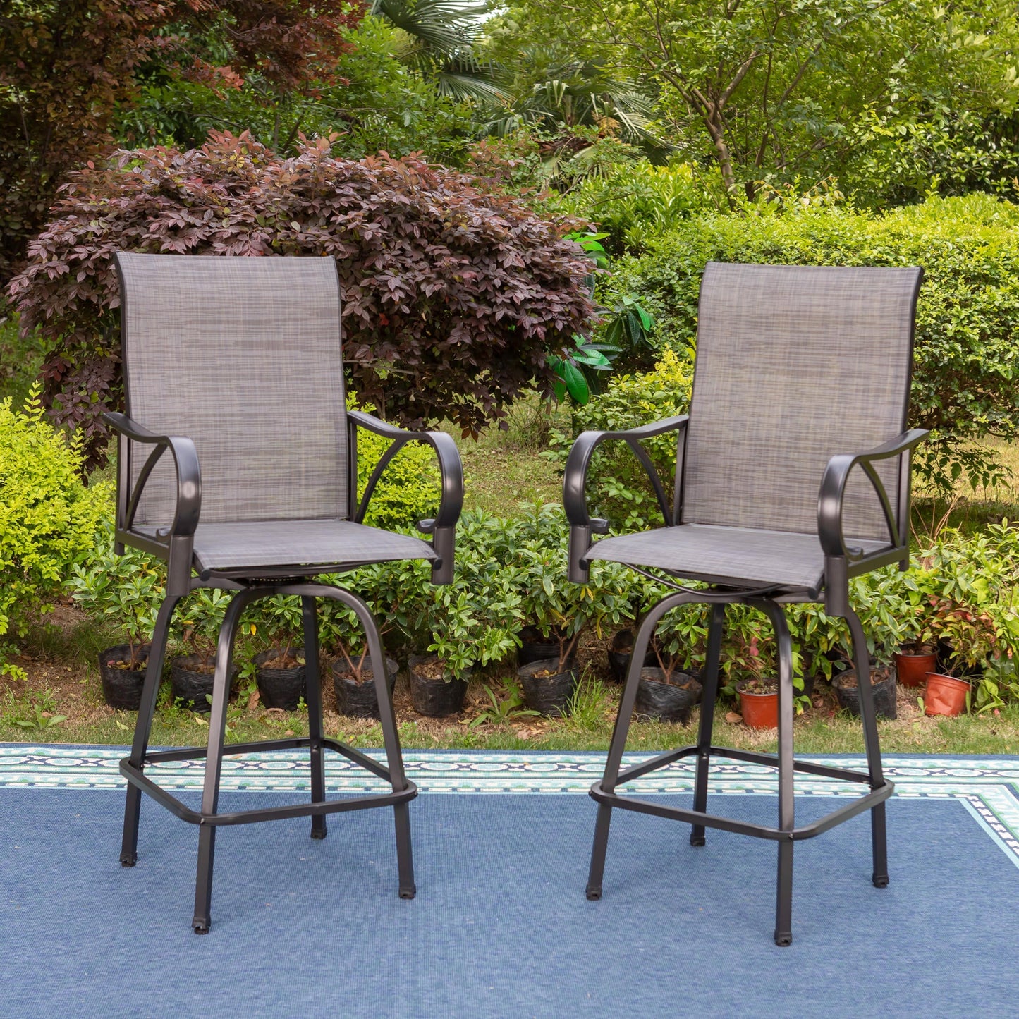 Sophia & William Set of 2 Outdoor Swivel Metal Bar Stools Patio Height Chairs - Gray