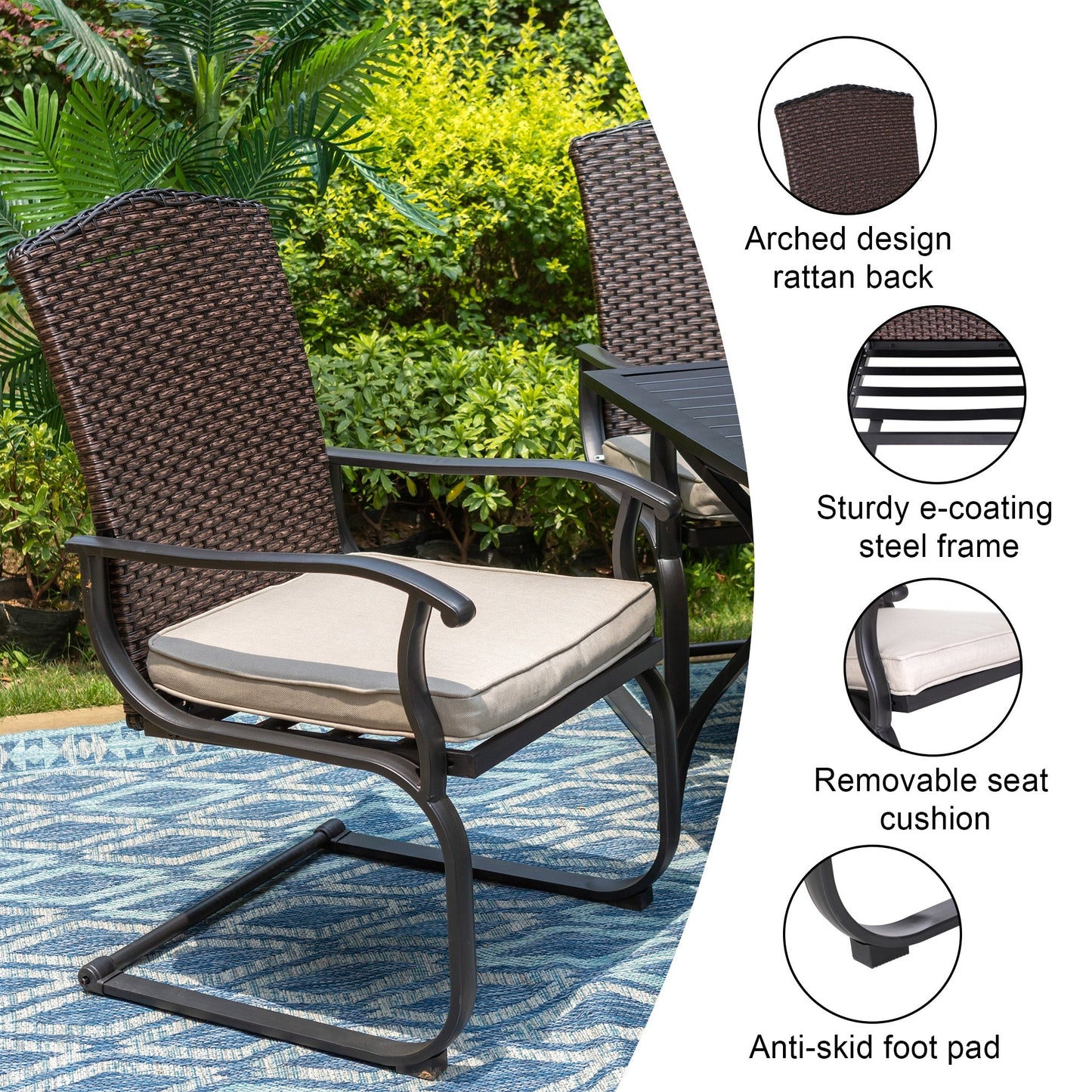 Sophia & William Outdoor Patio Dining Wicker C-spring Chairs with Cushions Set of 2