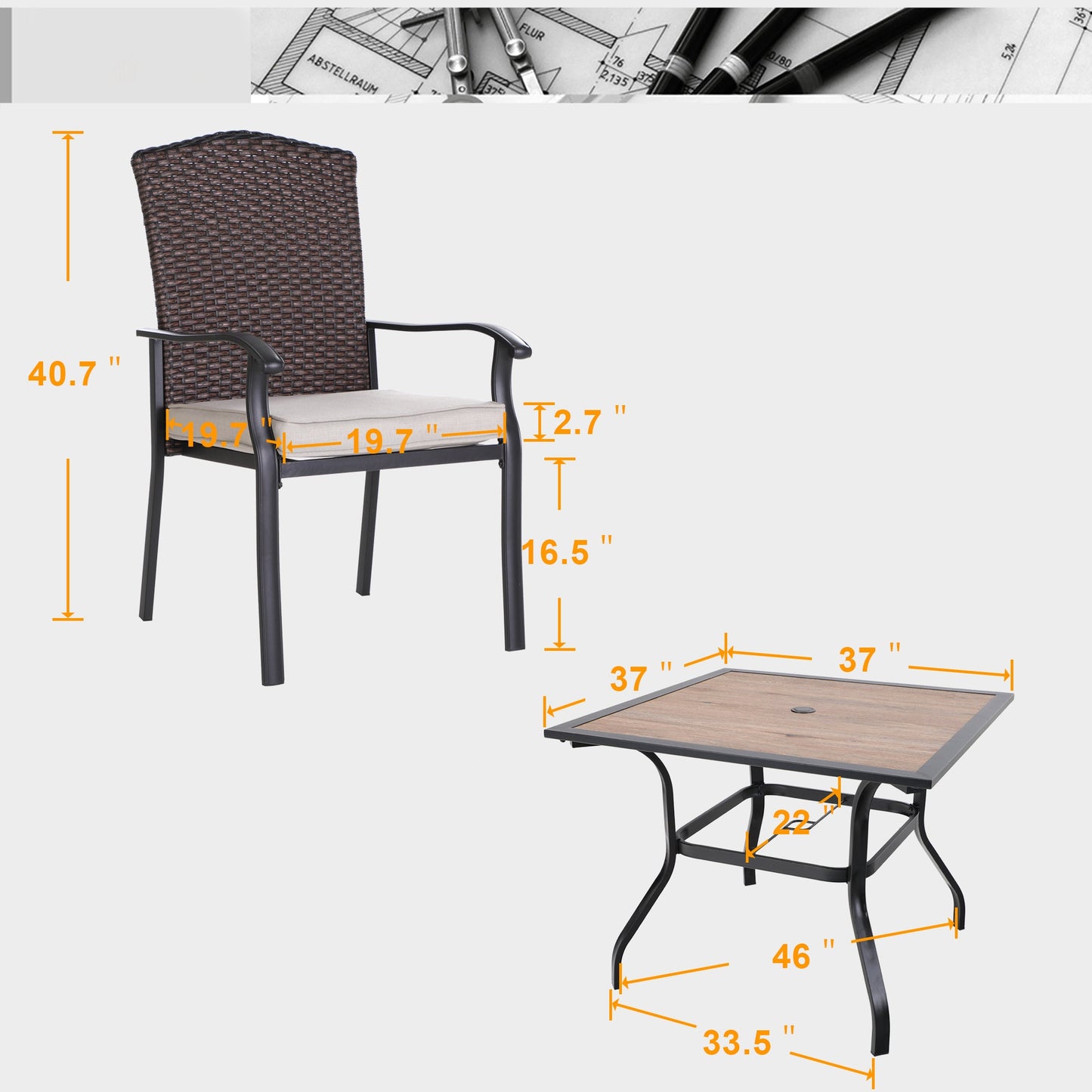 Sophia & William 5 Pieces Patio Dining Set Wicker Chairs & Umbrella Table