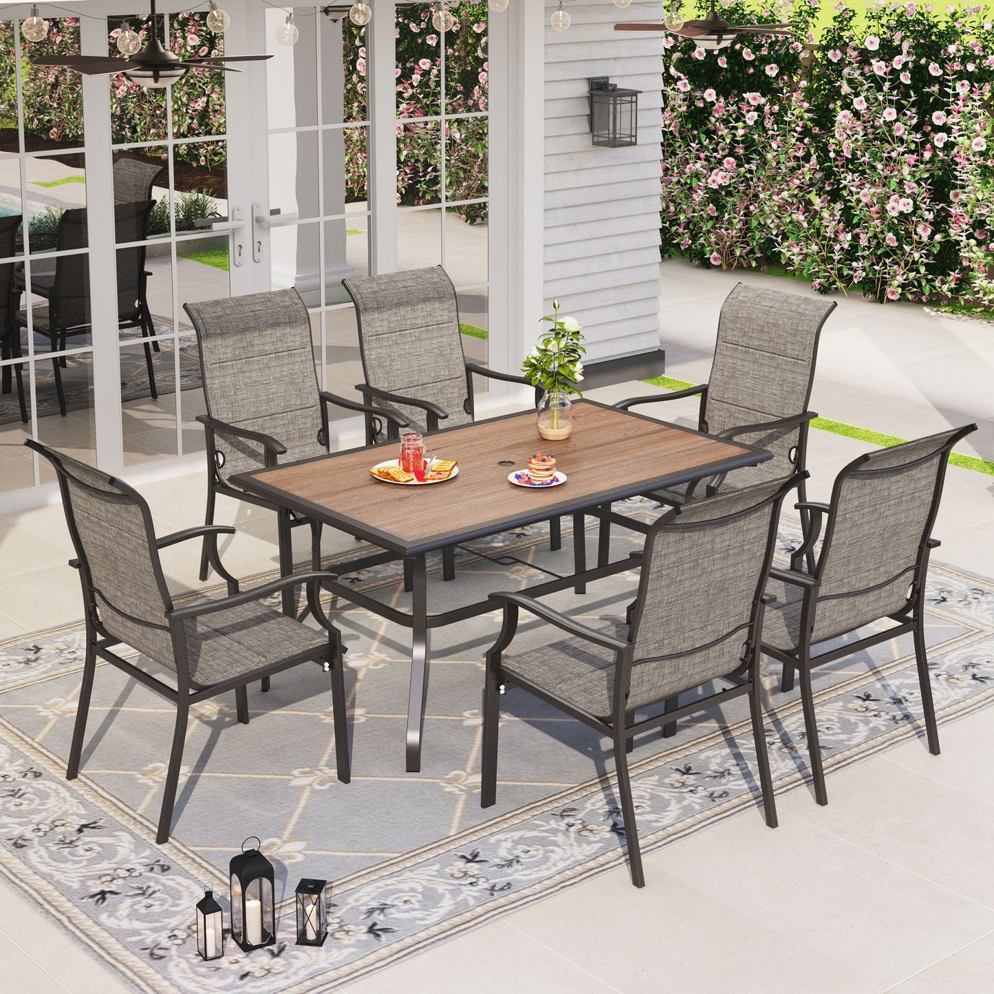 Sophia & William 7 Pieces Metal Patio Dining Set for 6 Outdoor Textilene Chairs Table Set