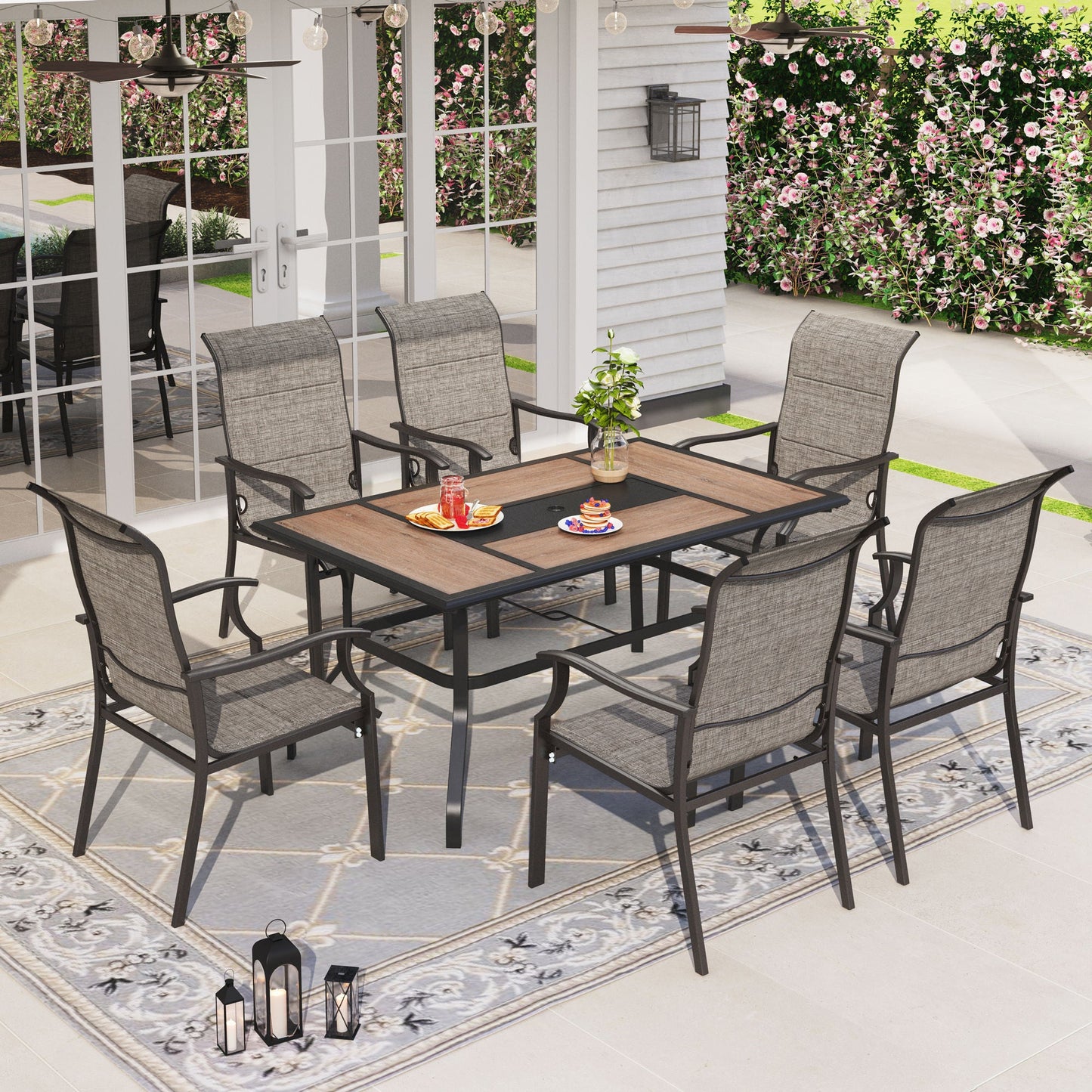 Sophia & William 7 Pieces Metal Patio Dining Set for 6 Outdoor Textilene Chairs Table Set