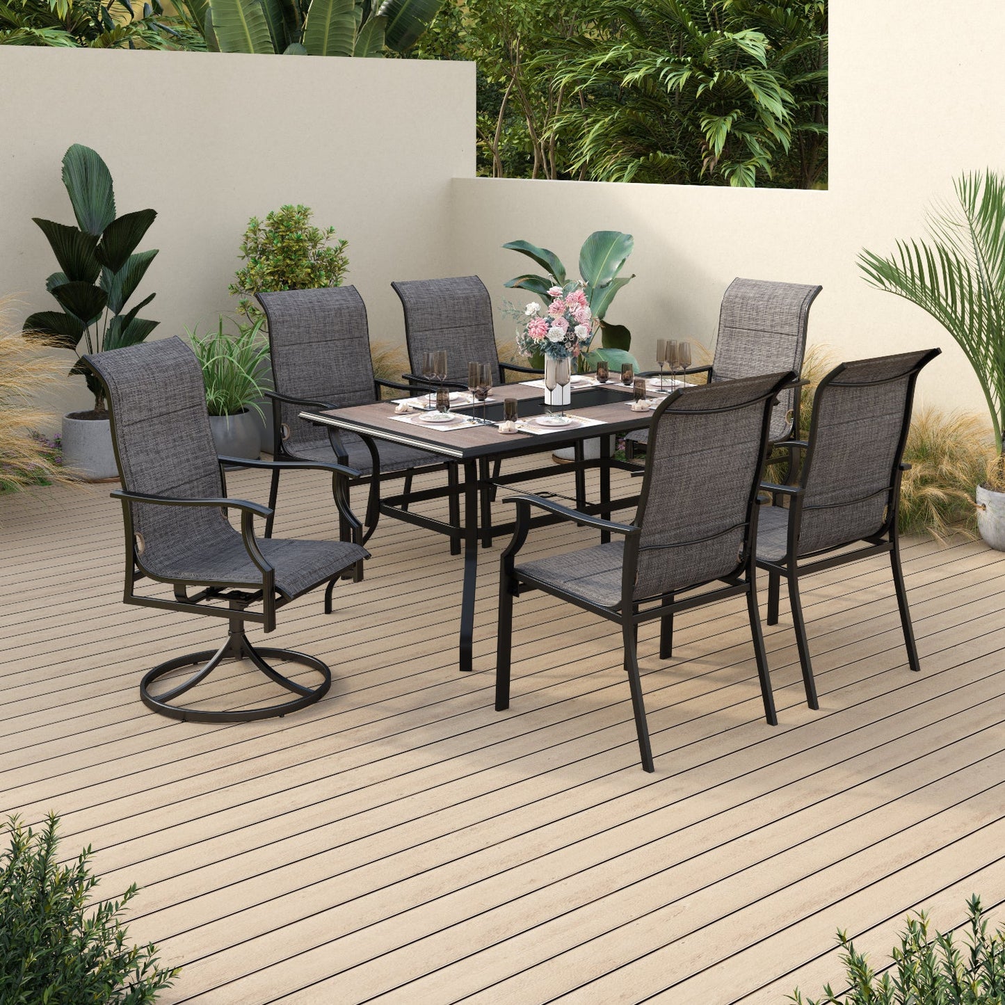 Sophia & William 7 Pieces Outdoor Patio Dining Set Textilene Chairs and Metal Table