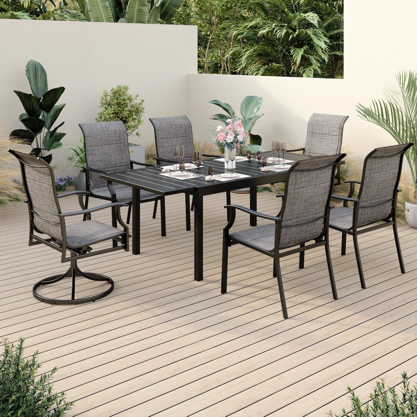 Sophia & William 7 Pieces Outdoor Patio Dining Set Textilene Chairs and Metal Table