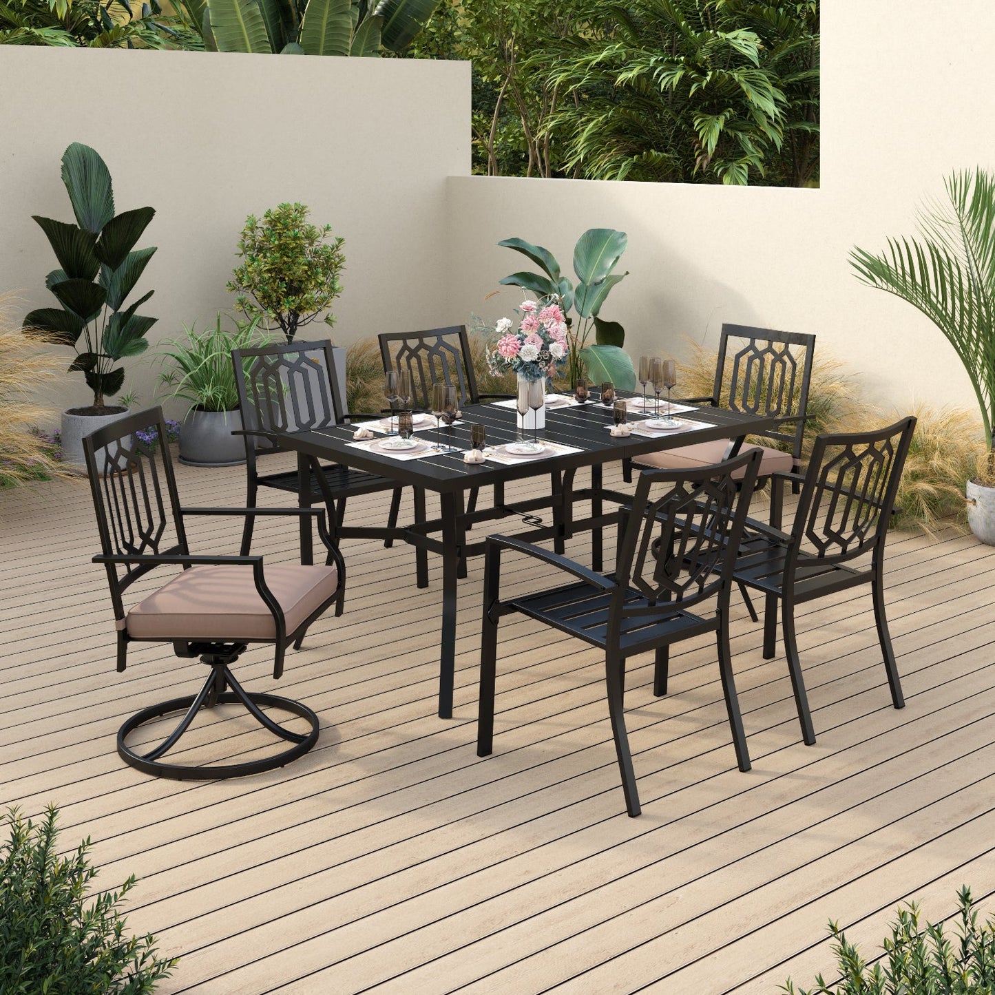 Sophia & William 7 Pieces Metal Patio Dining Set Outdoor Furniture Set with Umbrella Hole