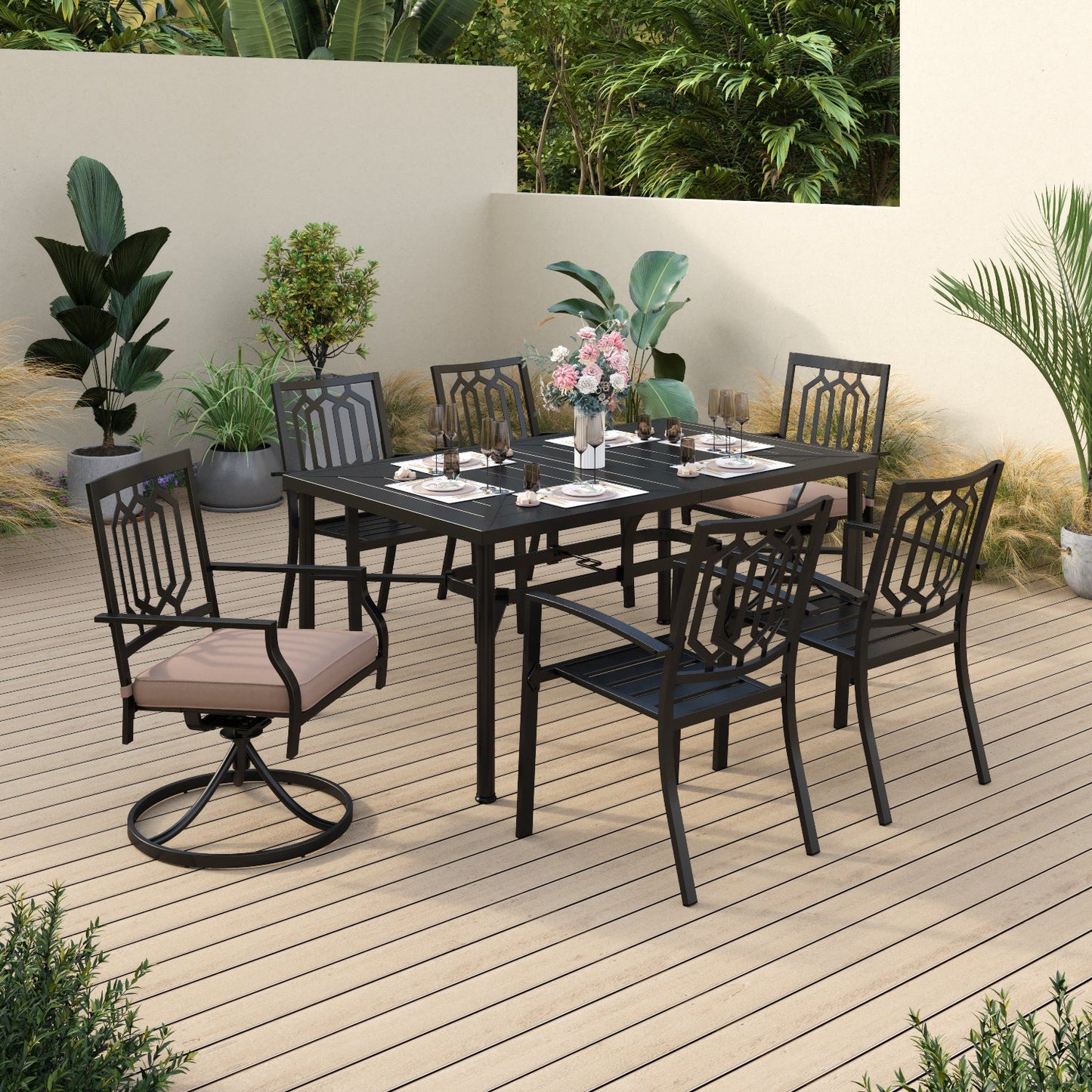 Sophia & William 7 Pieces Metal Patio Dining Set Outdoor Furniture Set with Umbrella Hole