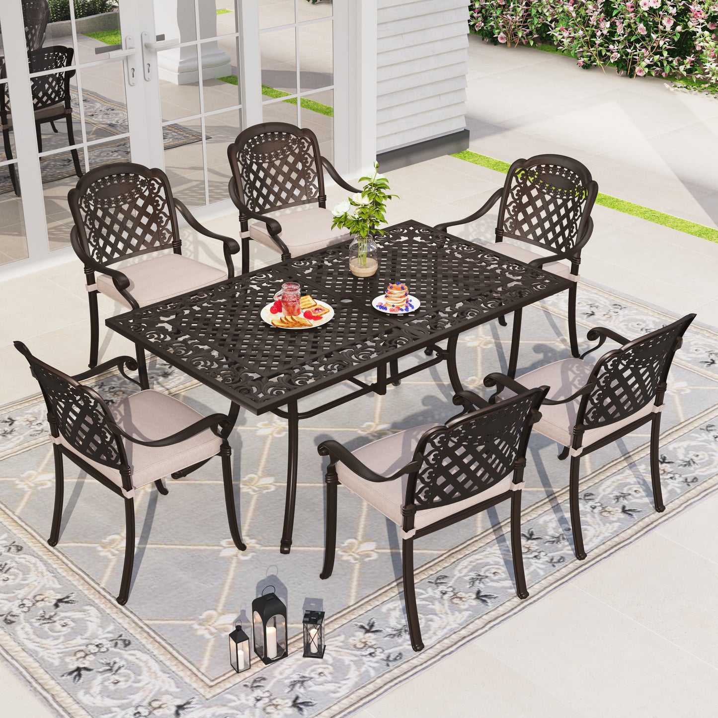 Sophia & William 7 Pieces Patio Dining Set Rectangle Table & 6 Cast Aluminum Patio Dining Chairs with Cushion
