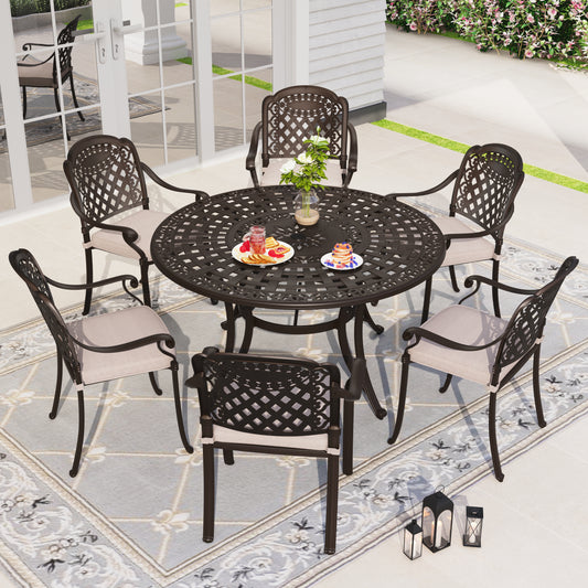 Sophia & William 7 Pieces Patio Dining Set Round Table & 6 Cast Aluminum Patio Dining Chairs with Cushion