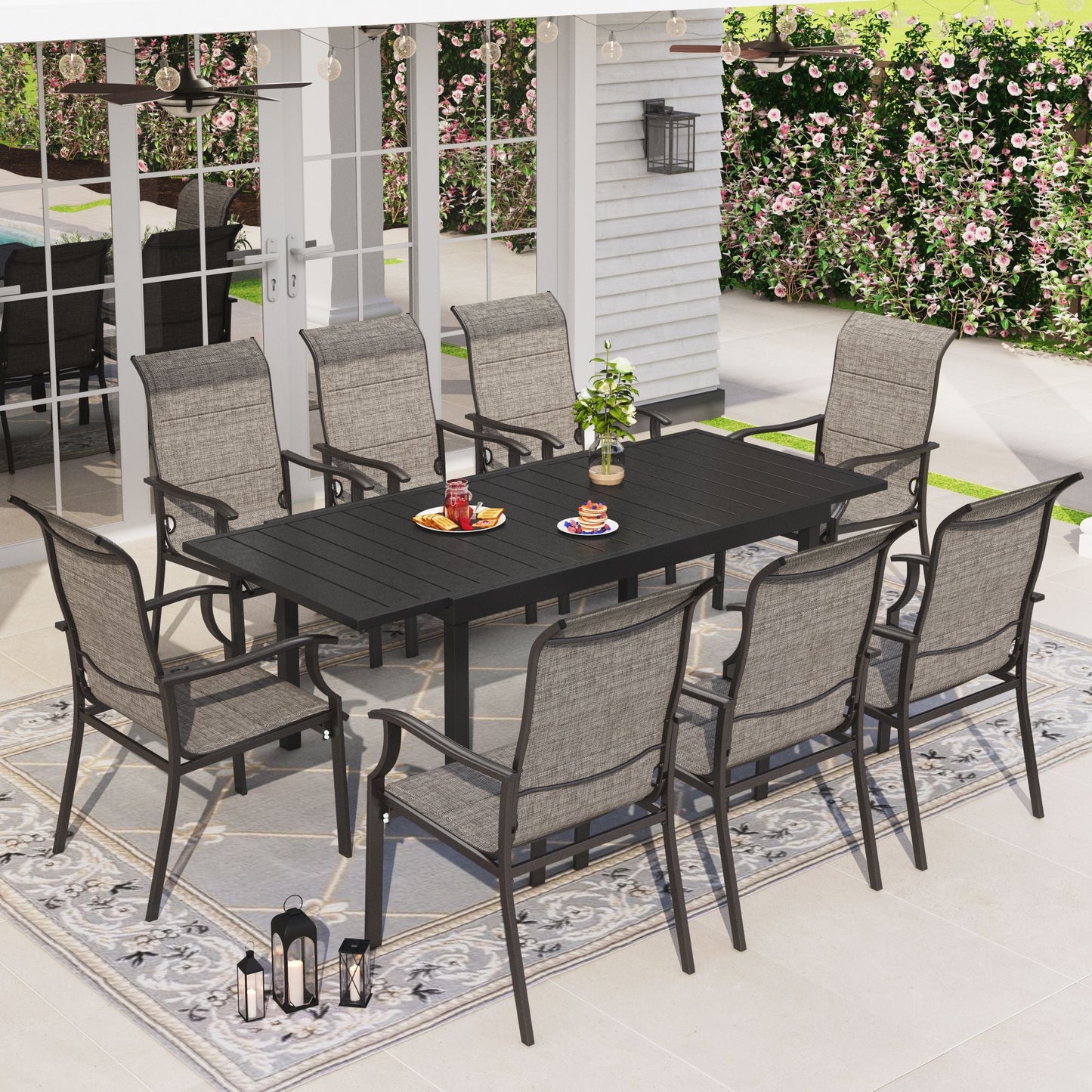 Sophia & William 9 Pieces Metal Patio Dining Set for 8 Outdoor Textilene Chairs Table Set
