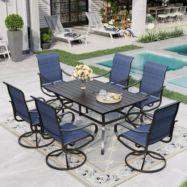 Sophia & William 7 Piece Outdoor Patio Dining Set Padded Textilene Chairs and Table Furniture Set