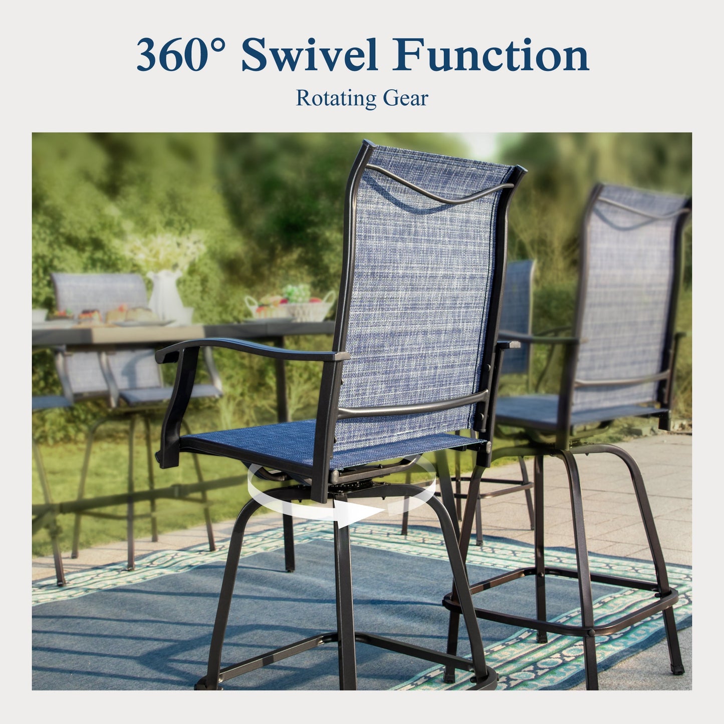 Sophia & William 7Pcs Patio Bar Set Outdoor Textilene Chairs & Height Table Furniture Bistro Set, Blue