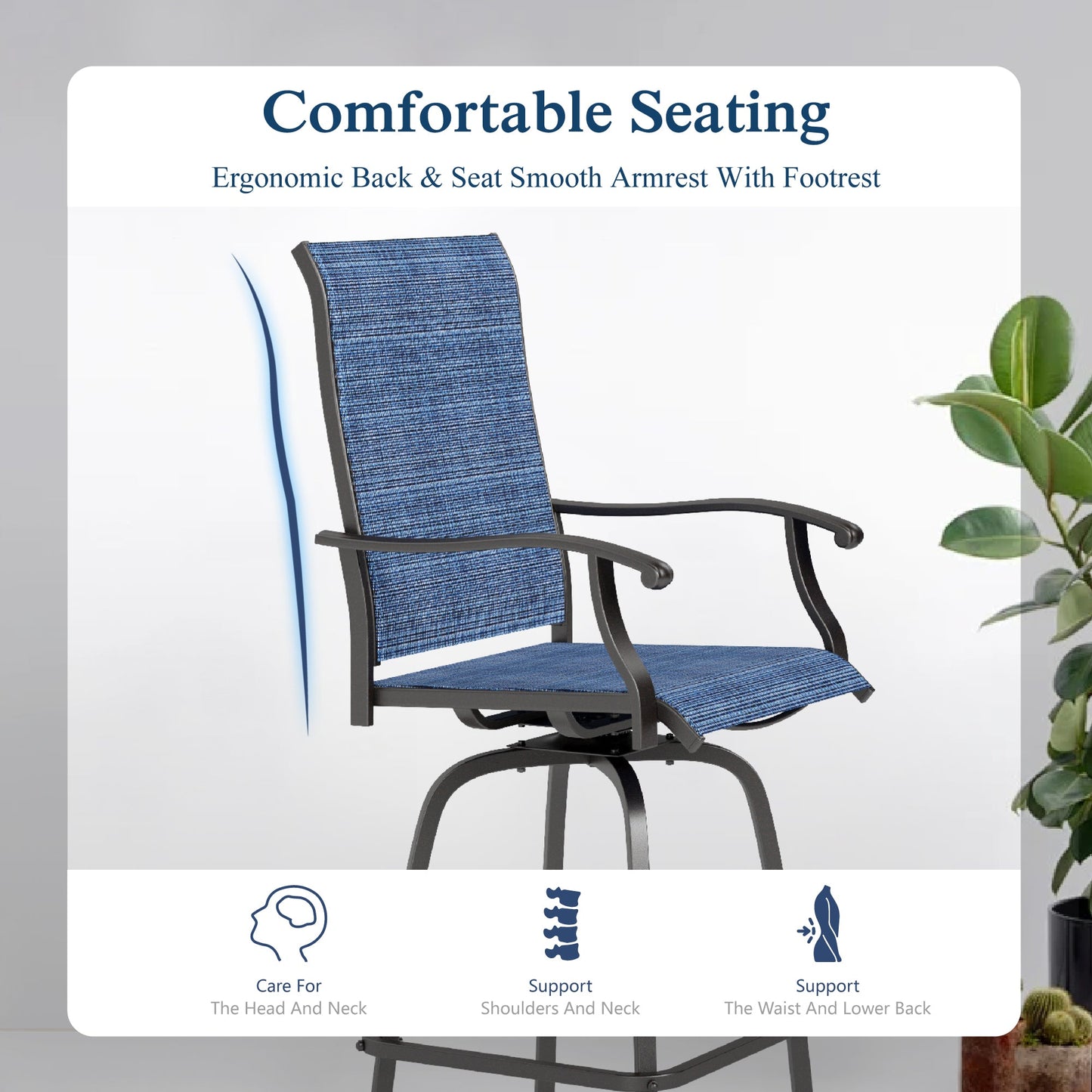 Sophia & William 7Pcs Patio Bar Set Outdoor Textilene Chairs & Height Table Furniture Bistro Set, Blue