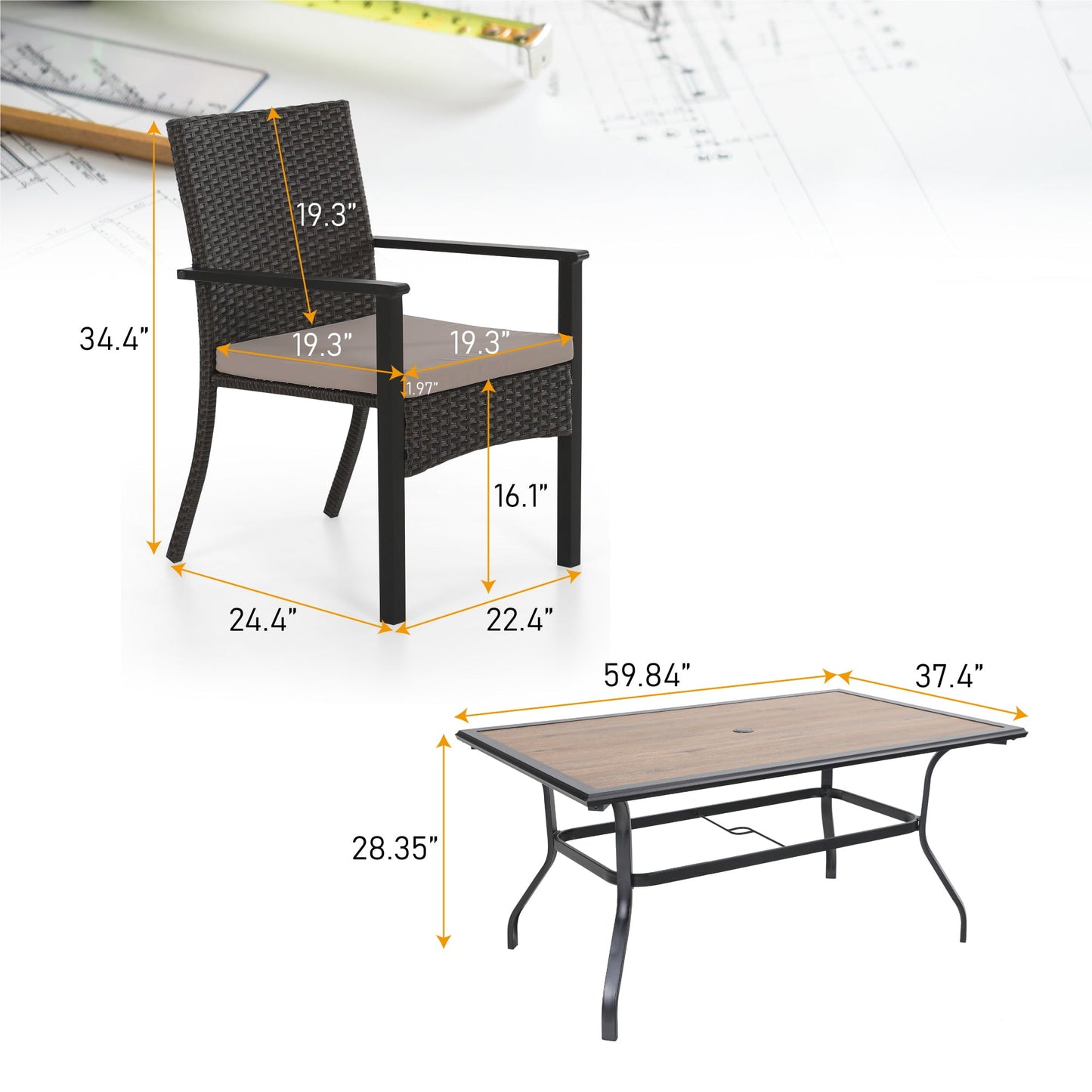 Sophia & William 7 Pieces Wicker Outdoor Patio Dining Set Chairs&Table Set