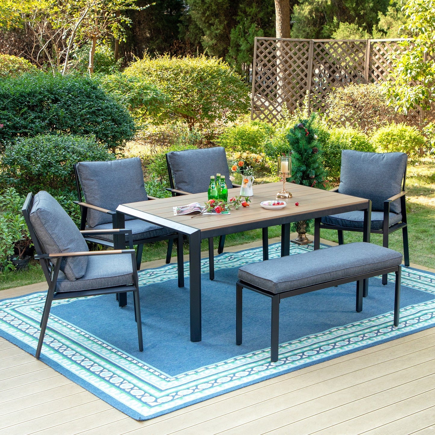 Sophia & William 6 Pieces Metal Patio Dining Set with Dark Grey Cushions