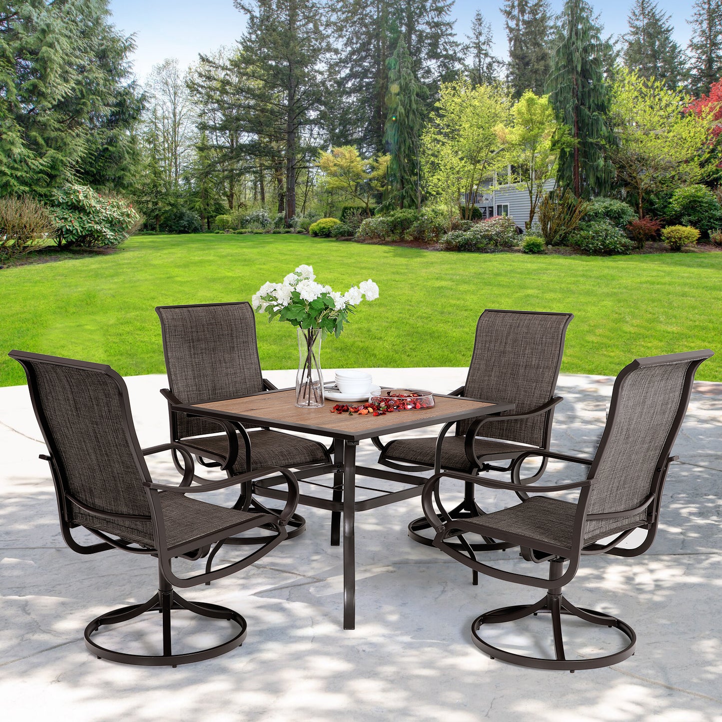 Sophia & William 8Pcs Patio Dining Swivel Chairs Set with Brown Steel Frame