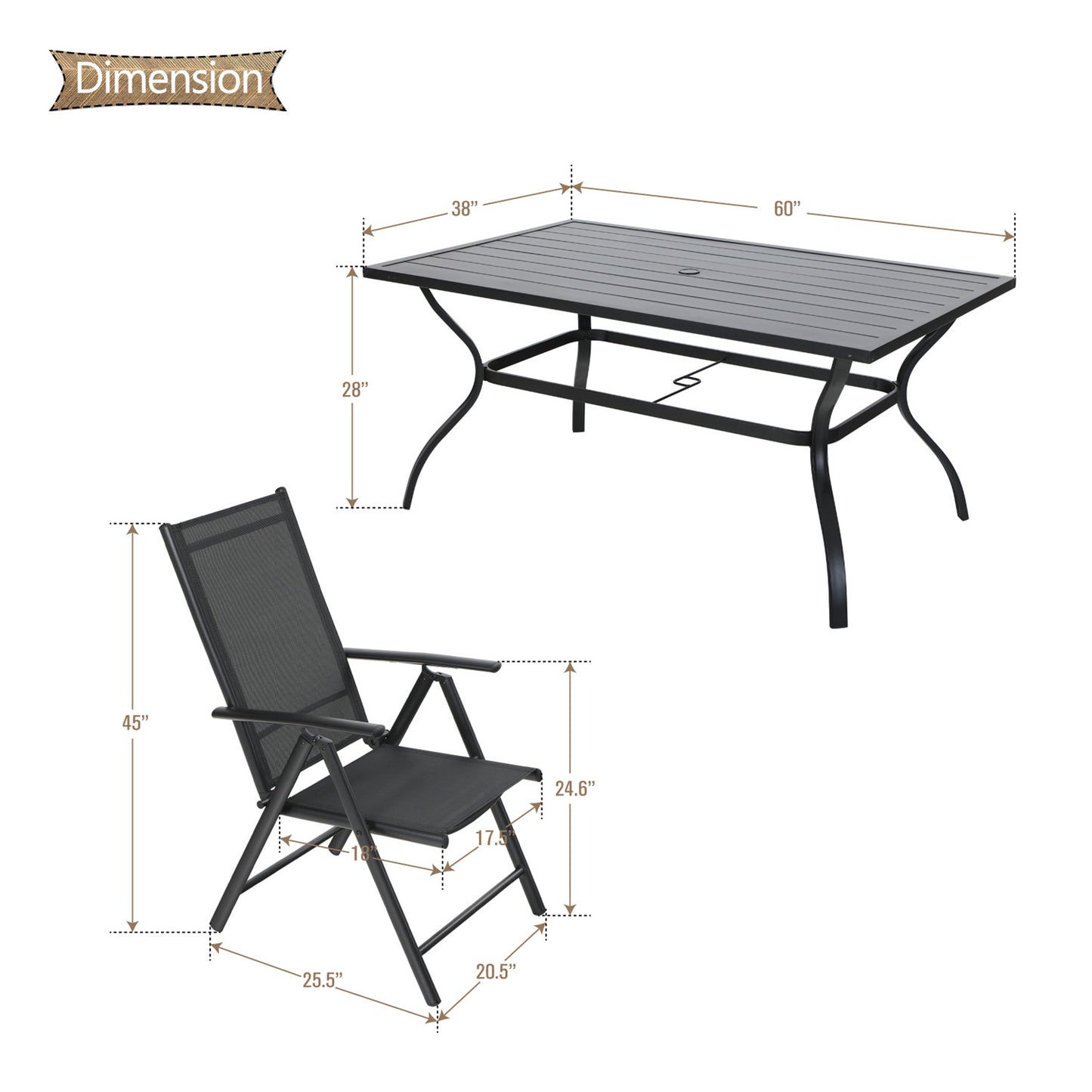 Sophia&William 7 Pieces Aluminum Alloy Patio Dining Set Table and Chairs Set for 6 - Black