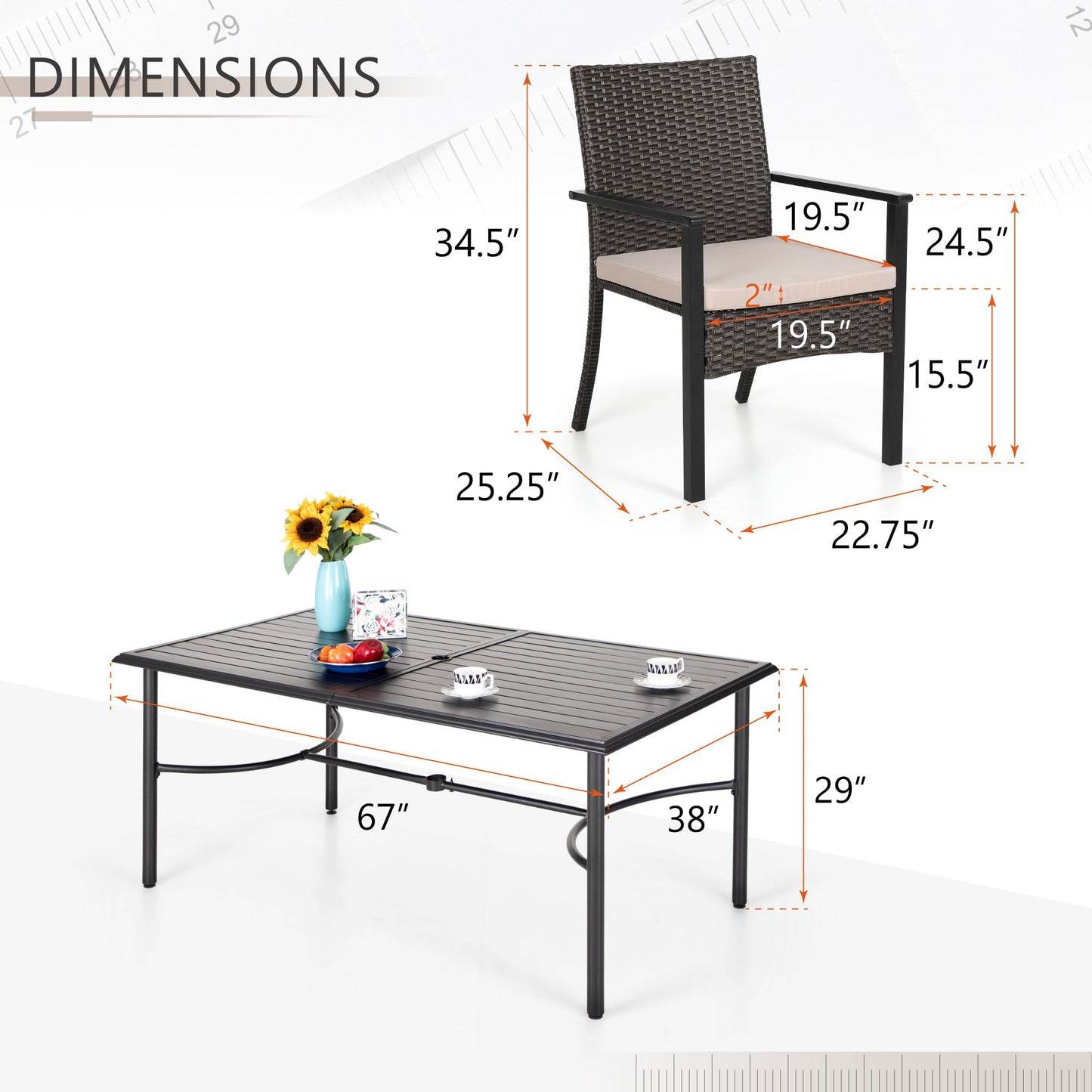 Sophia & William Patio Outdoor Dining Set Wicker Rattan Chairs and Metal Table Furniture Set