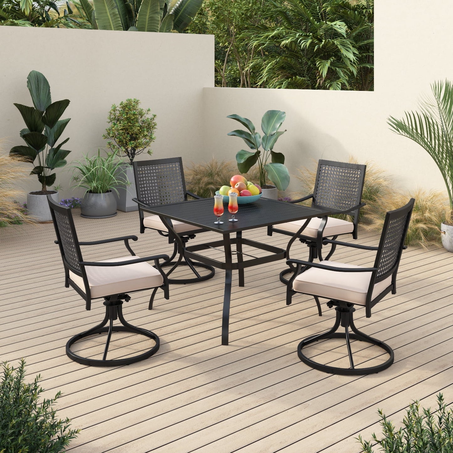 Sophia & William 5 Pcs Patio Dining Set 4 Outdoor Cushioned Swivel Chairs & 37 Square Metal Dining Table