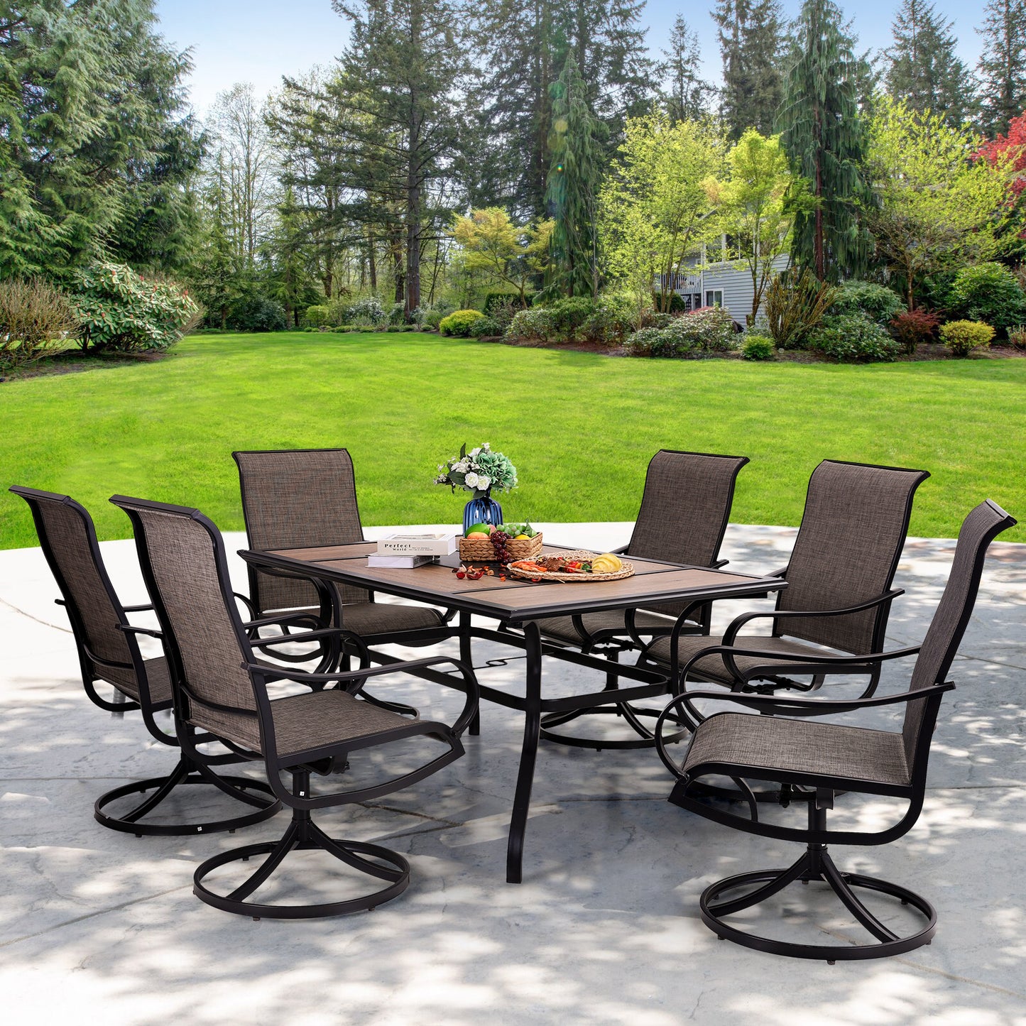 Sophia & William 6Pcs Patio Dining Swivel Chairs Set with Black Steel Frame