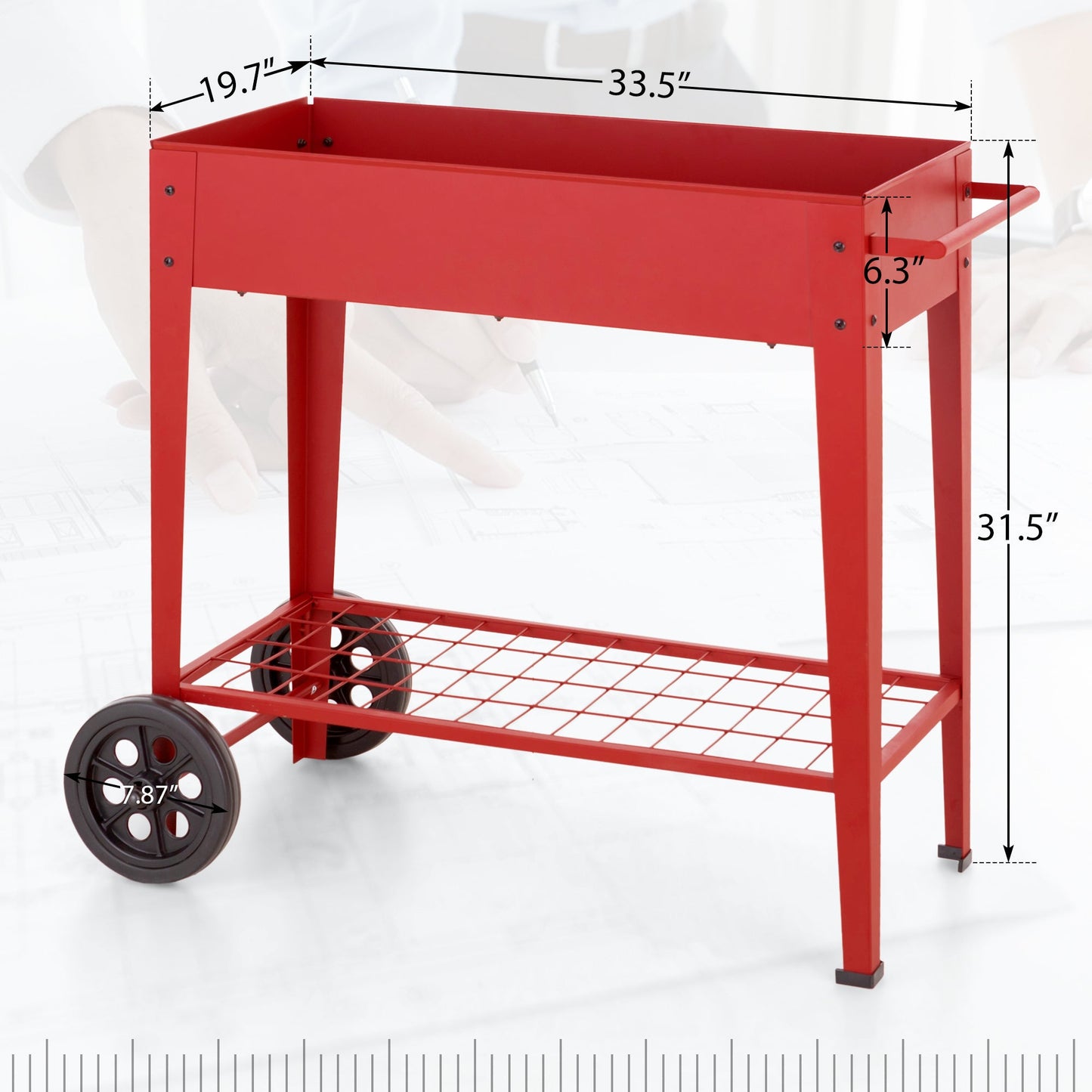 Sophia & William Raised Planter Box with Legs Outdoor Elevated Garden Bed on Wheels-Red