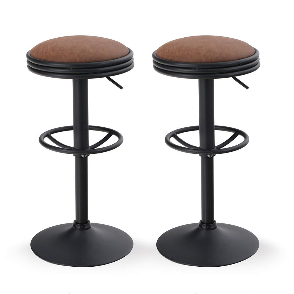 ALPHA HOME Swivel Counter Height Adjustable Bar Stool with Chrome Footrest - Brown