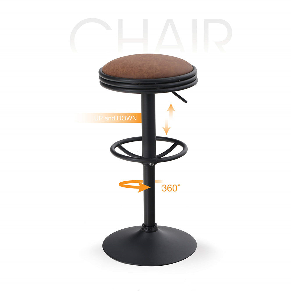 ALPHA HOME Swivel Counter Height Adjustable Bar Stool with Chrome Footrest - Brown