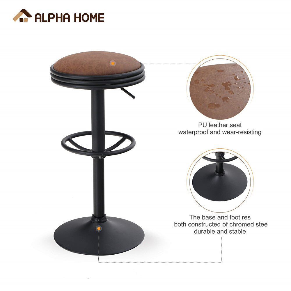 ALPHA HOME Swivel Counter Height Adjustable Bar Stool with Chrome Footrest - Brown