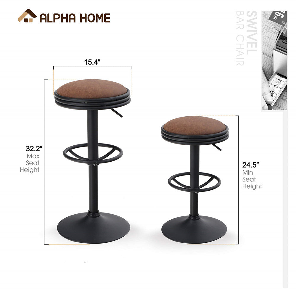 ALPHA HOME Swivel Counter Height Adjustable Bar Stool with Chrome Footrest - Brown