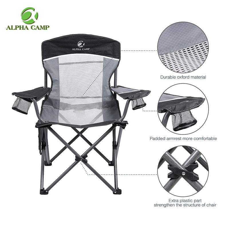 Alpha Camp Oversized Mesh Camping Chair Support 350lbs