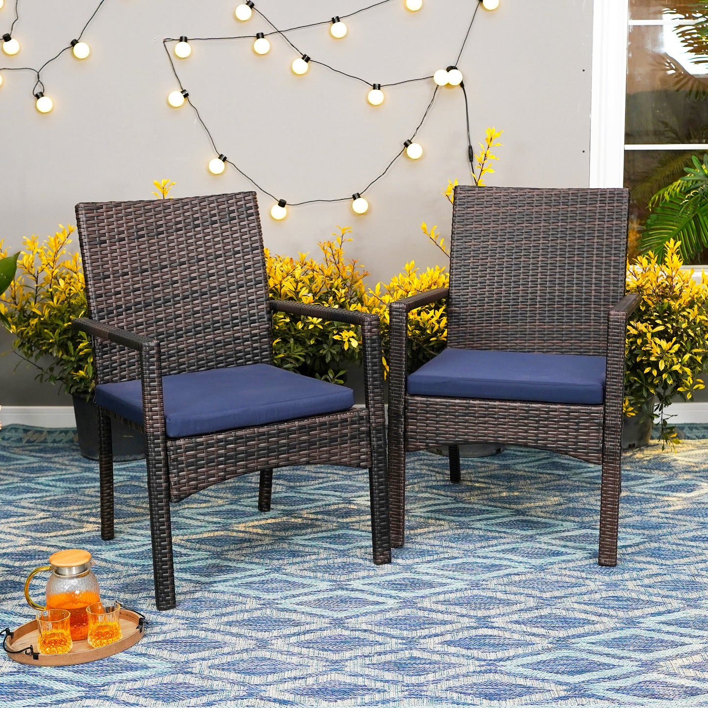 PHI VILLA 5-Piece Gas Fire Table Patio Dining Set 50,000 BTU Gas Fire Table & 4 Rattan Chairs