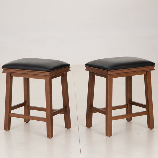 PHI VILLA Pu Leather Bar Stools With Wood Legs Set of 2