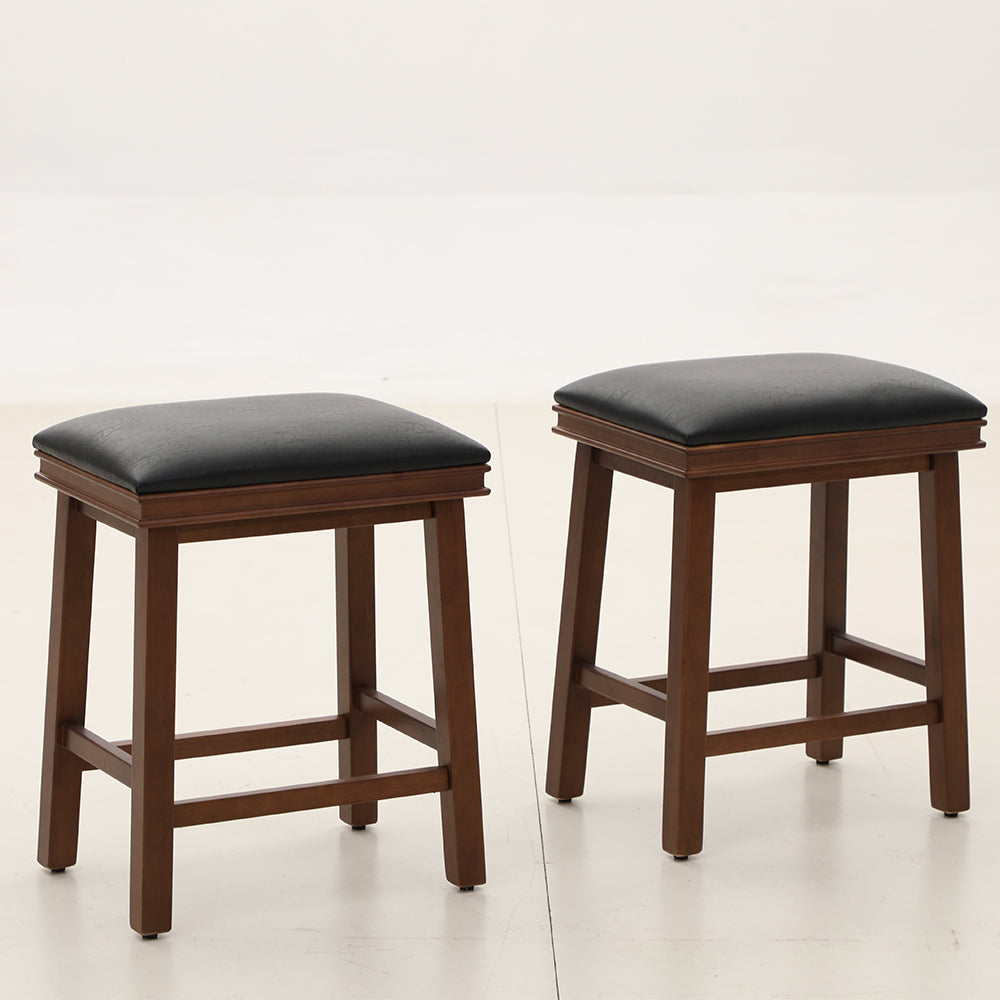 PHI VILLA Pu Leather Bar Stools With Wood Legs Set of 2