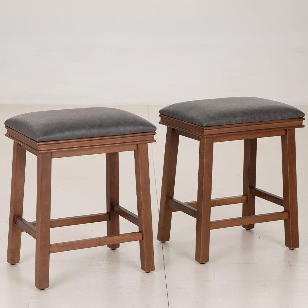 PHI VILLA Pu Leather Bar Stools With Wood Legs Set of 2