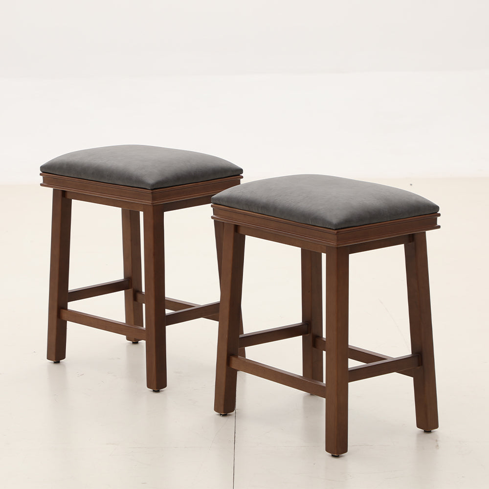 PHI VILLA Pu Leather Bar Stools With Wood Legs Set of 2