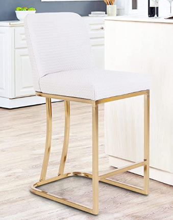 PHI VILLA Elegant Velvet Bar Stools with Golden Frame